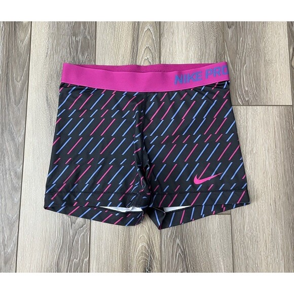 Nike Pro Dri-Fit Spandex Running Compression Shorts Pink/Blue Women’s Sz Medium - Picture 1 of 7